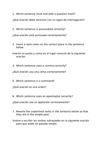 2024 SATs SPaG Paper 1 - Questions, translated to Latin American Spanish