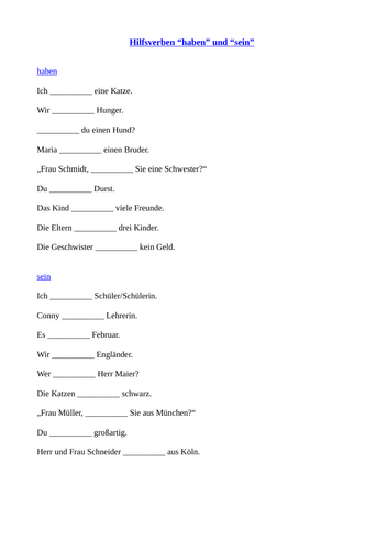 Verbs ‘haben’/’sein’ (one page)