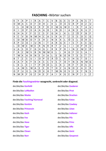 Fasching/Karneval Wordsearch (one page)