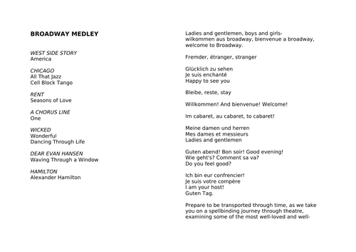 Broadway Medley- show script