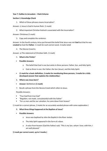 Y7: KS3 CATHOLIC RED: Galilee to Jerusalem - End of Unit Assessment