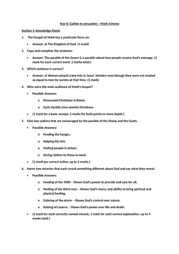 Y8: KS3 CATHOLIC RED: Galilee to Jerusalem - End of Unit Assessment