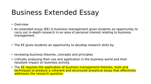 IB Business Management advice Extended Essay