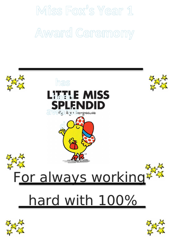 Mr men awards certificates.