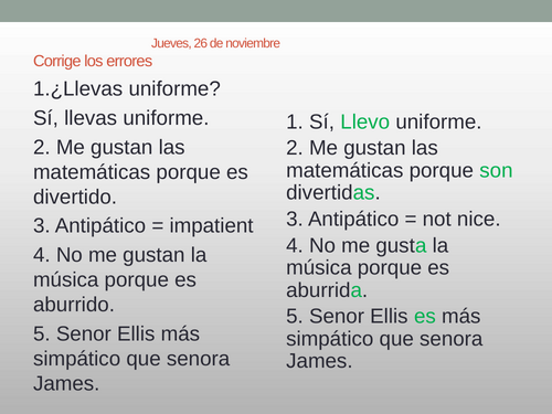 School & Grammar revision Spanish