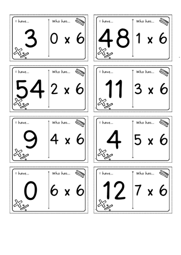 3 sets of 6 times table loop cards for KS2