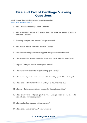 Rise and Fall of Carthage Video Viewing Worksheet