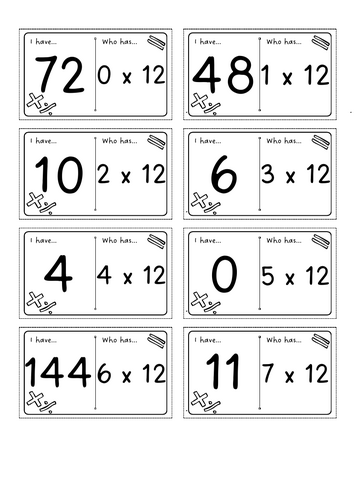 3 sets of 12 times table loop cards for KS2