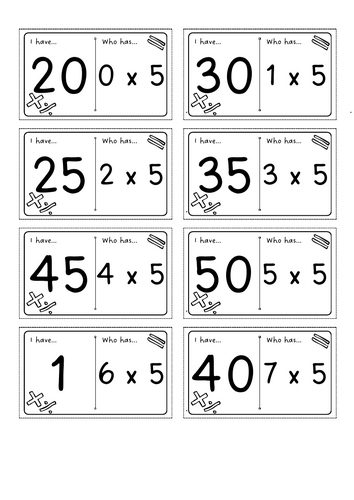 3 sets of 5 times table loop cards for KS1 and KS2