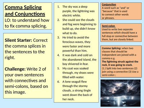 Comma Splicing Conjunctions Literacy Y7