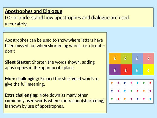 Using Apostrophes Dialogue Literacy Y7