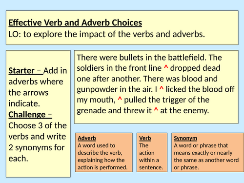 Effective Verbs Adverbs Literacy Y7