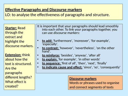 Paragraphs Discourse Literacy Y7