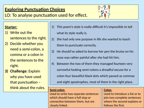 Punctuation Choices Literacy Y8