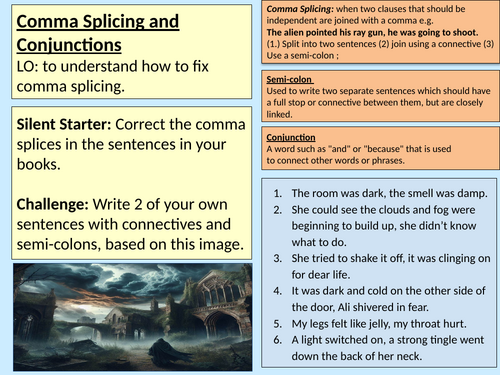 Comma Splicing Conjunctions Literacy Y8