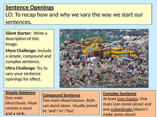 Sentence Openings Literacy Y8