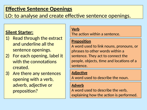 Openings Sentence Literacy Y8