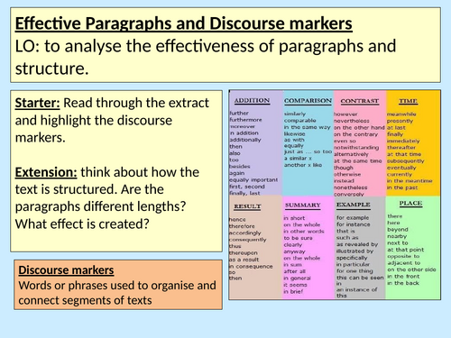 Effective Paragraphs and Discourse markers Literacy Y8