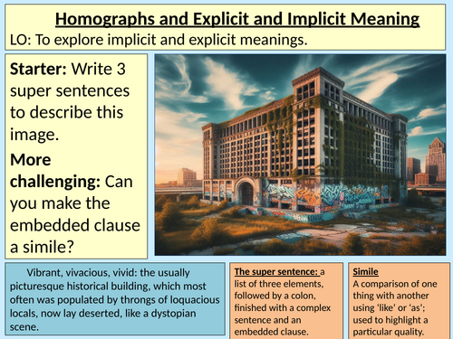 Homographs Explicit-implicit meanings Literacy Y8