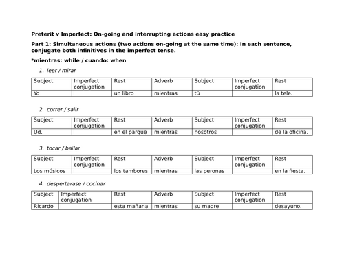 Preterit v Imperfect: On-going and interrupting actions easy practice