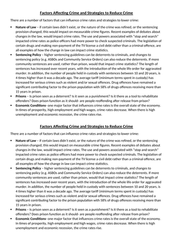 L11: Factors affecting crime rates.