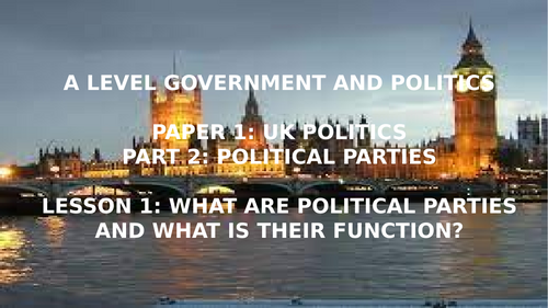 EDEXCEL A LEVEL POLITICS TOPIC 2 POLICITCAL PARTIES L1 FUNCTIONS OF POLITICAL PARTIES