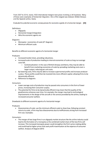 Top Grade (A/A*) Essay Plans for Microeconomics Exam Questions - suitable for OCR, Edexcel and AQA