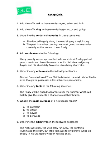 Functional Skills English - Revision Quiz