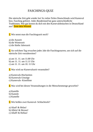 Faschings-/Karnevals - Quiz