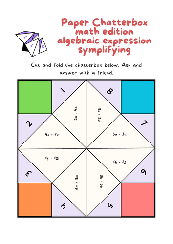 Paper Chatterbox math edition algebraic expression exercises