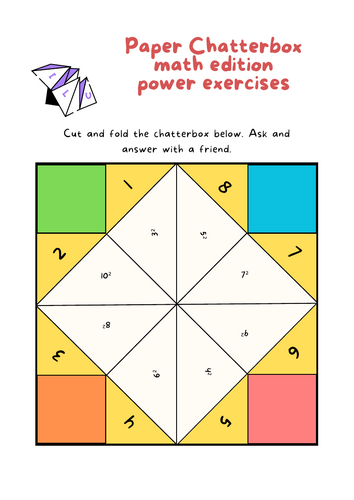 Paper Chatterbox math edition powers and square roots exercises