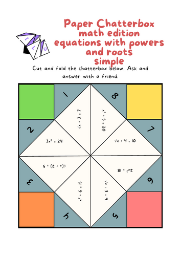 Paper Chatterbox math edition equations with powers and roots exercises