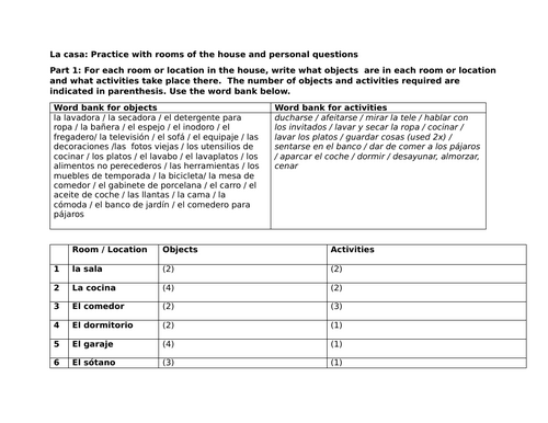 La casa: Practice with rooms of the house and personal questions