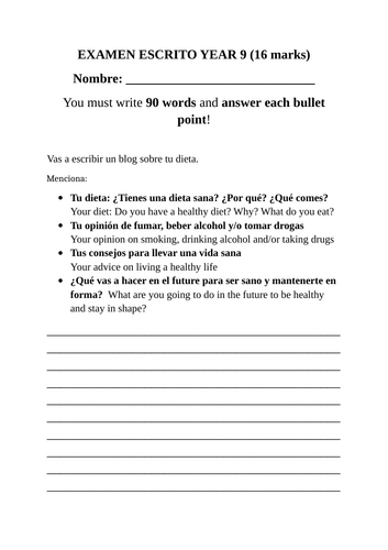 Spanish essay question on healthy life