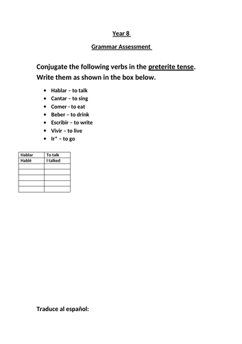 Grammar assessment preterite