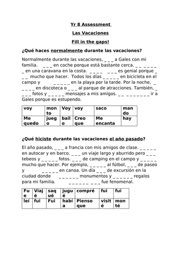 las vacaciones worksheet