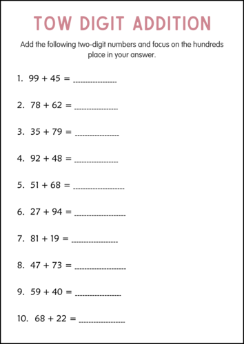 Double Digit Addition - With Regrouping (Two Digit Adding) Printables Worksheets