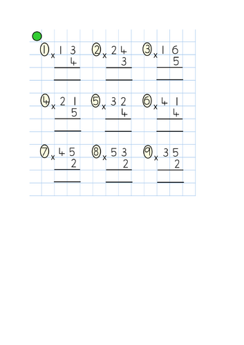 Multiply 2 digit by 1 digit with exchange - short multiplication - LA-WTS