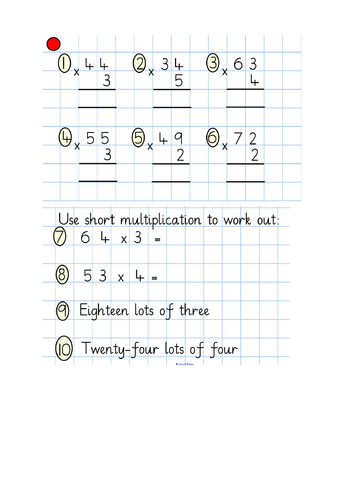 Multiply 2 digit by 1 digit with exchange - short multiplication - MA-EXS