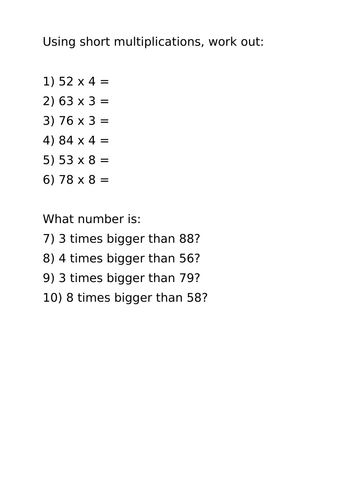 Multiply 2 digit by 1 digit with exchange - short multiplication - HA-GDS