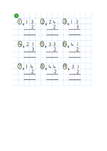 Multiply 2 digit by 1 no exchange - short multiplication - LA-WTS