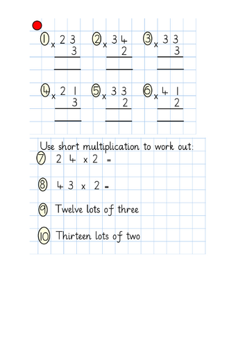 Short multiplication - 2 digit by 1 digit with no exchange - MA - EXS