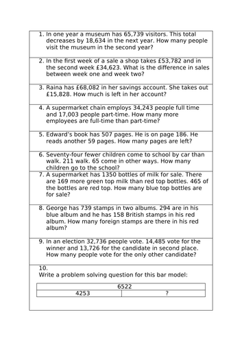 Subtraction - Problem solving and multistep