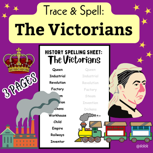 The Victorians: History Spelling Worksheet for Kids to Trace & Spell