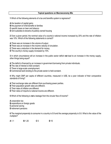 A Level Economics  Macroeconomics Mix MCQ's