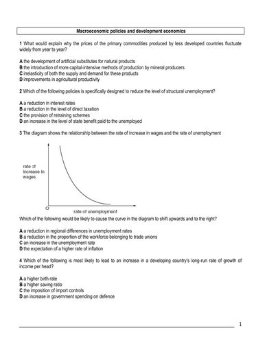 A Level Economics Macroeconomic Policies MCQ's