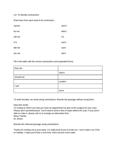 Apostrophes for contractions