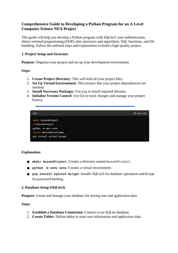 A Level Computing NEA: Python Program IMPLEMENTATION guide