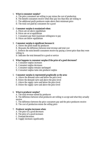 Consumer & producer surplus _ MCQ's