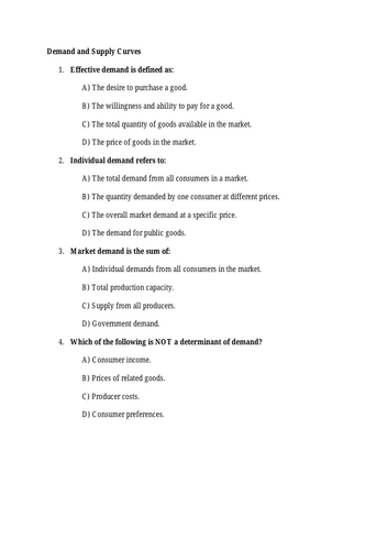 Demand & Supply MCQ's